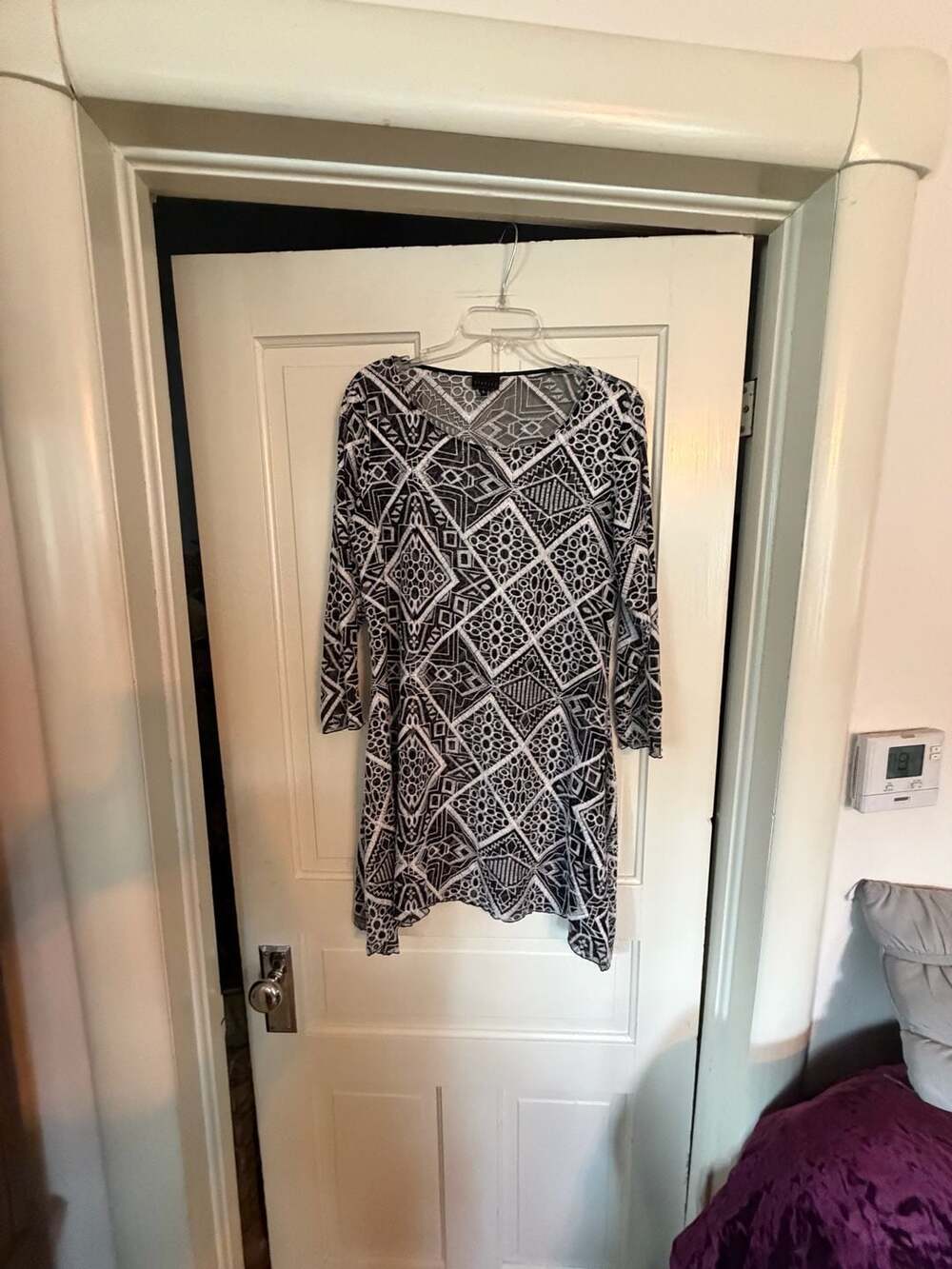 Staples Black and White Geometric Embroidered Mesh Tunic Dress